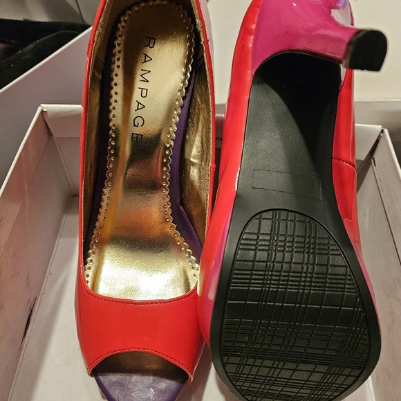 BRIGHTLY colorblock peep-toe heels NWOT - Picture 3 of 4
